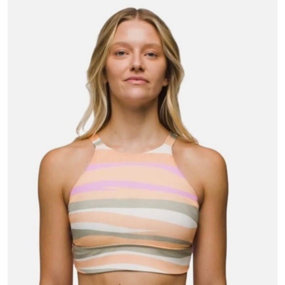 NWT prAna Size L Orange Waves Sun Shade Swim Top Cutout Back Swimsuit Beach